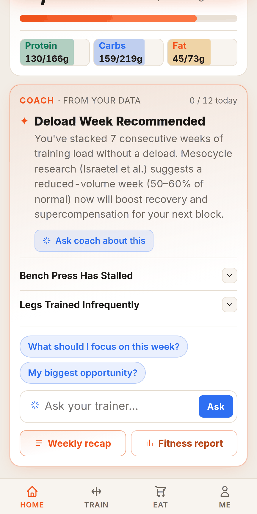 Coachero coach card reading insights from the user's own data