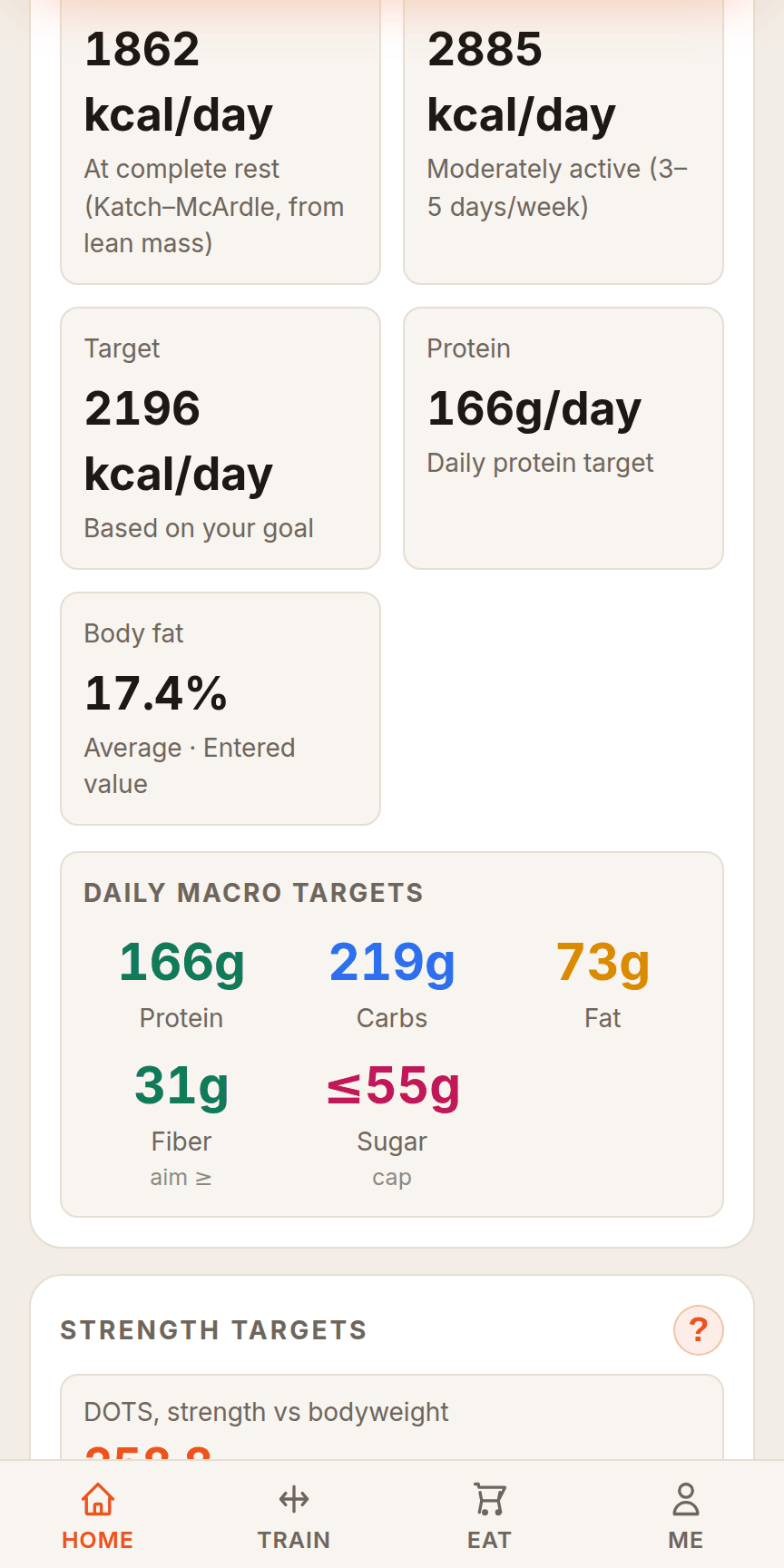 Your metabolic numbers and macro targets